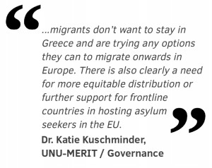 "...migrants don’t want to stay in Greece and are trying any options they can to migrate onwards in  Europe. There is also clearly a need for more equitable distribution or further support for frontline  countries in hosting asylum  seekers in the EU."